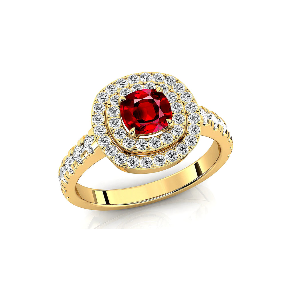 14k Solid Gold Rings Jewelry Rhodium Plated Lab Grown Ruby Gemstone and Real White Diamonds Classic Wedding Ring Fine Jewelry