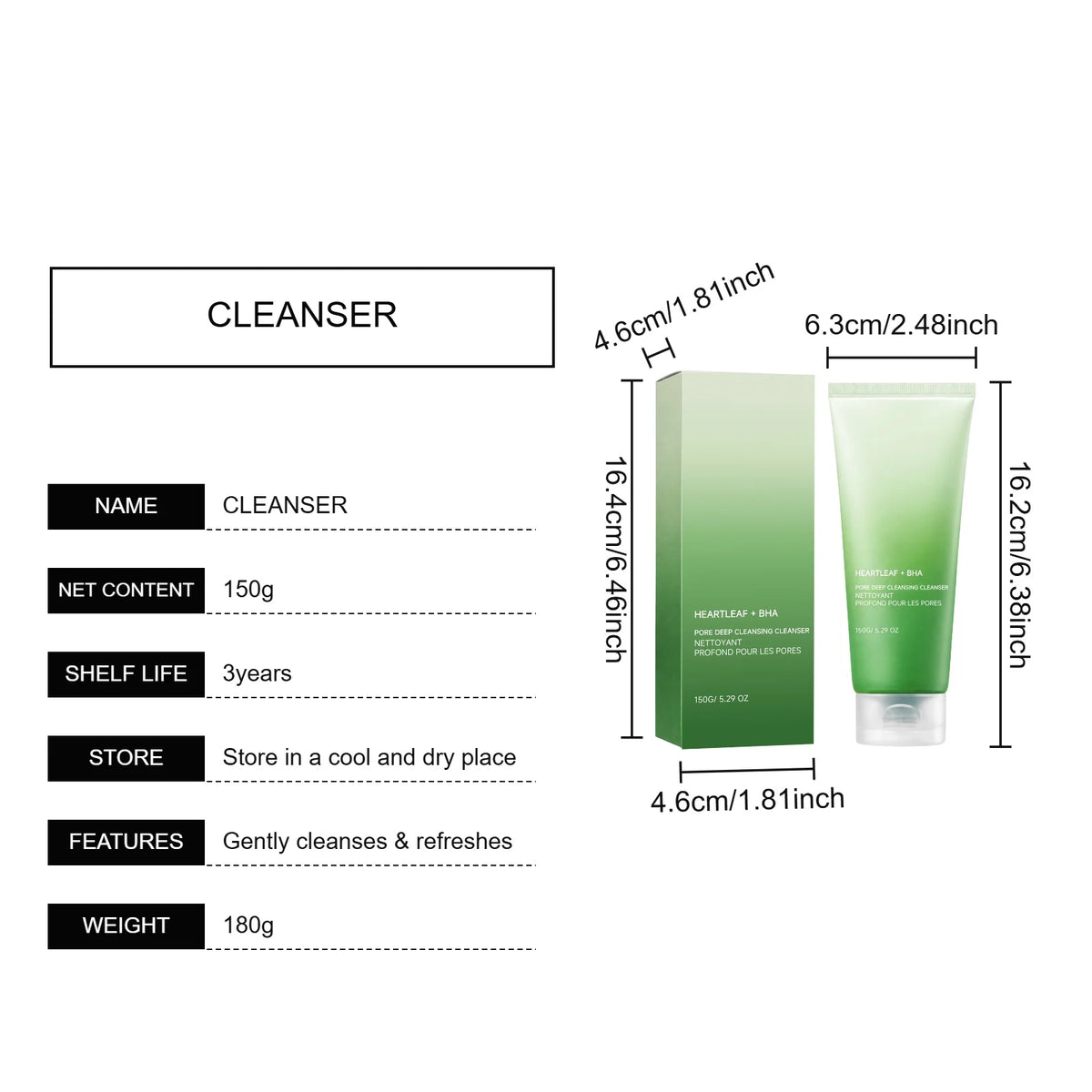 BHA Heartleaf Cleanser Oil Control Cleans Pores Refreshing Deep Facial Cleansing Creamy Rich Foam Exfoliating Face Cleanser 150g