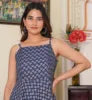 Blue Floral Printed Cotton Anarkali Dress One Set for Women Sleeveless Design square Neck Featuring Smoking Embroidery Elegant