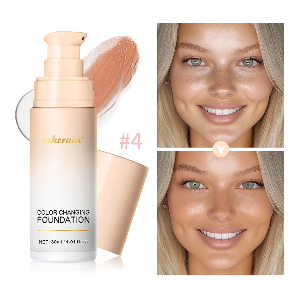 Color Changing Foundation Long-Lasting Makeup Effect Magic Foundation High Coverage Self-Coloring Cc Cream Cosmetics
