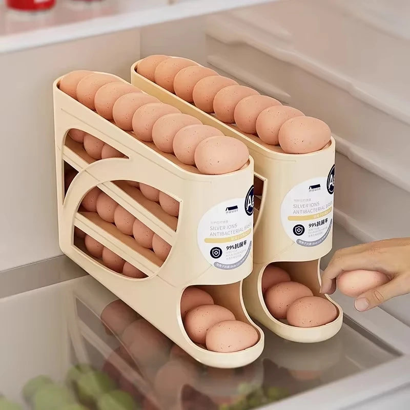 4-Tier Sliding Egg Dispenser, Automatic Rolling Shatterproof Holder For Fridge & Countertop, Easy-Clean, Washable,Space-Saving Refrigerator Side Door Storage Rack For Kitchen Organization,Egg Storage