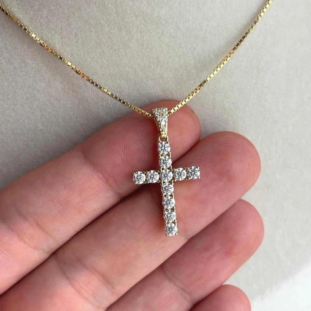 1 Carat Round Cut Lab Grown Diamond 14K White Gold VS Clarity E Color For Women's Diamond Cross Pendant