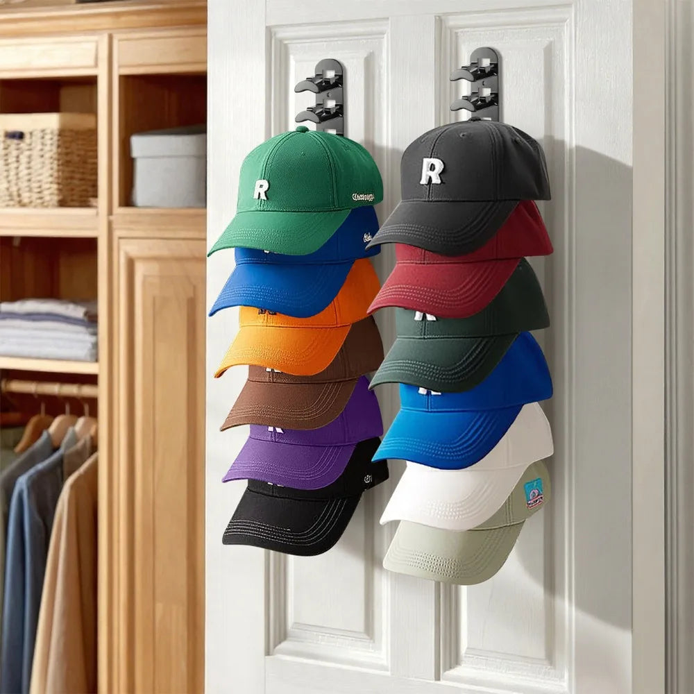 Hat Racks for Baseball Caps, Versatile Adhesive or Wall-Drilled Mounting Hat Rack for Wall, MultiLayer Hat Storage, Durable Plas