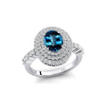 100% Natural London Blue Topaz Gemstone Halo Style Engagement Rings in 18kt Solid Gold Studded With Round Cut Diamonds Jewelry