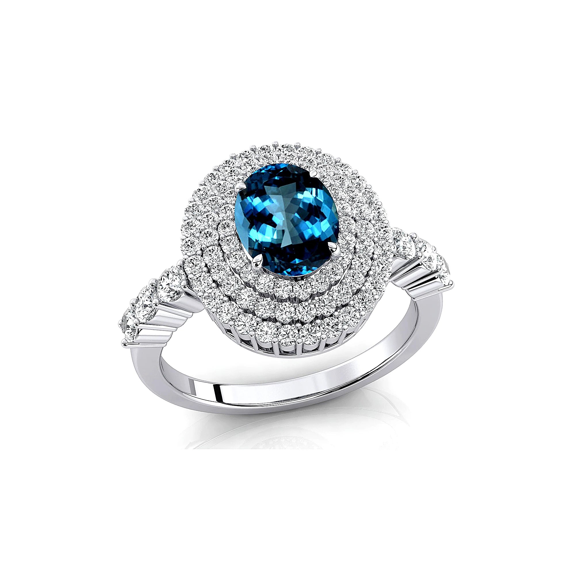 100% Natural London Blue Topaz Gemstone Halo Style Engagement Rings in 18kt Solid Gold Studded With Round Cut Diamonds Jewelry