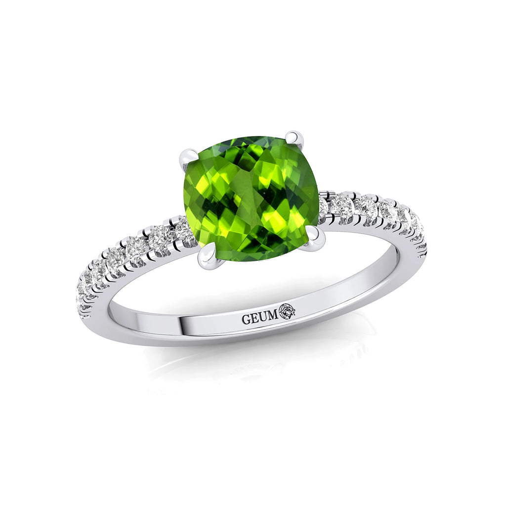 Cushion Cut Natural Green Peridot Gemstone & Real Diamond Cluster Rings in 18K Solid Rose Gold Rings For Engagement OEM