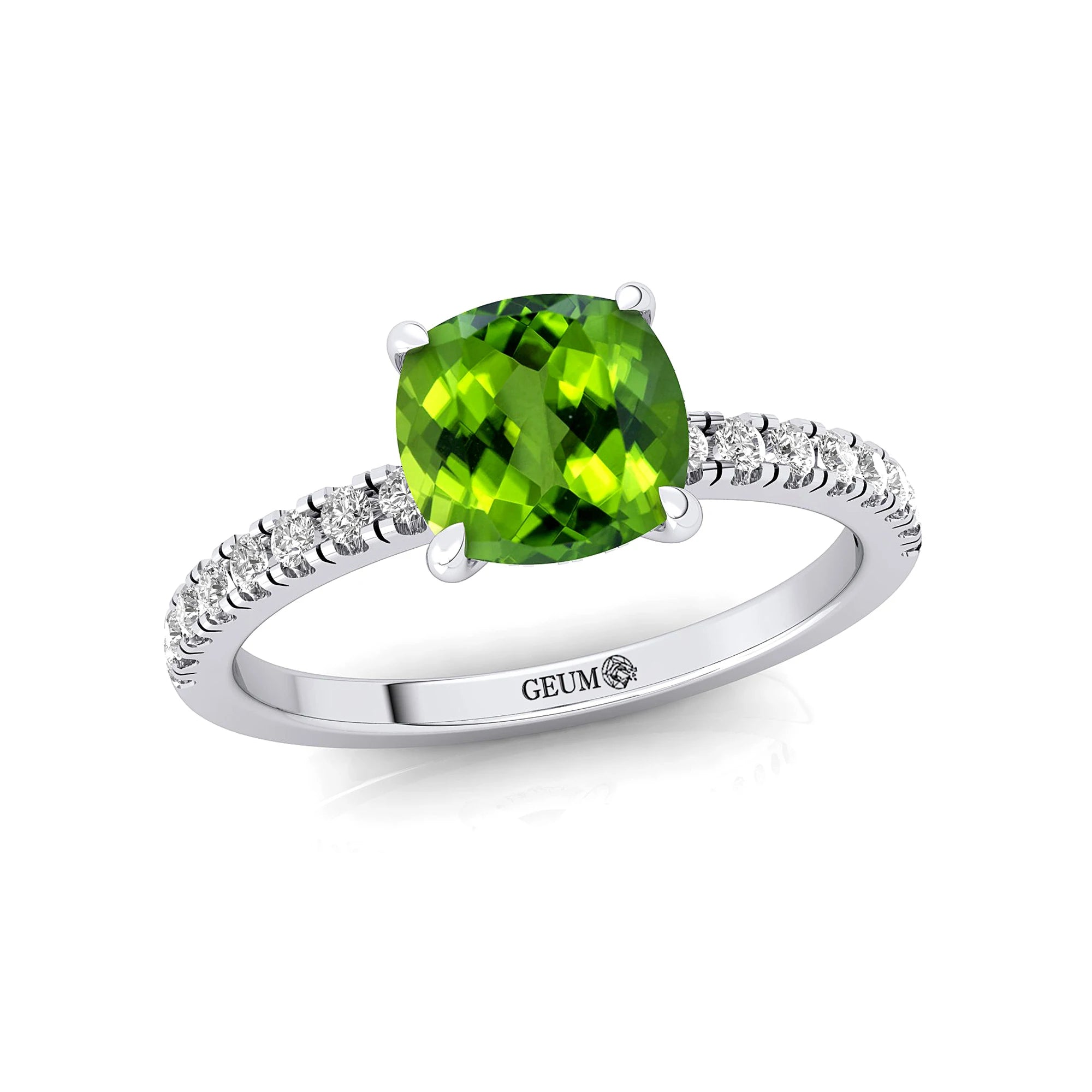 Cushion Cut Natural Green Peridot Gemstone & Real Diamond Cluster Rings in 18K Solid Rose Gold Rings For Engagement OEM