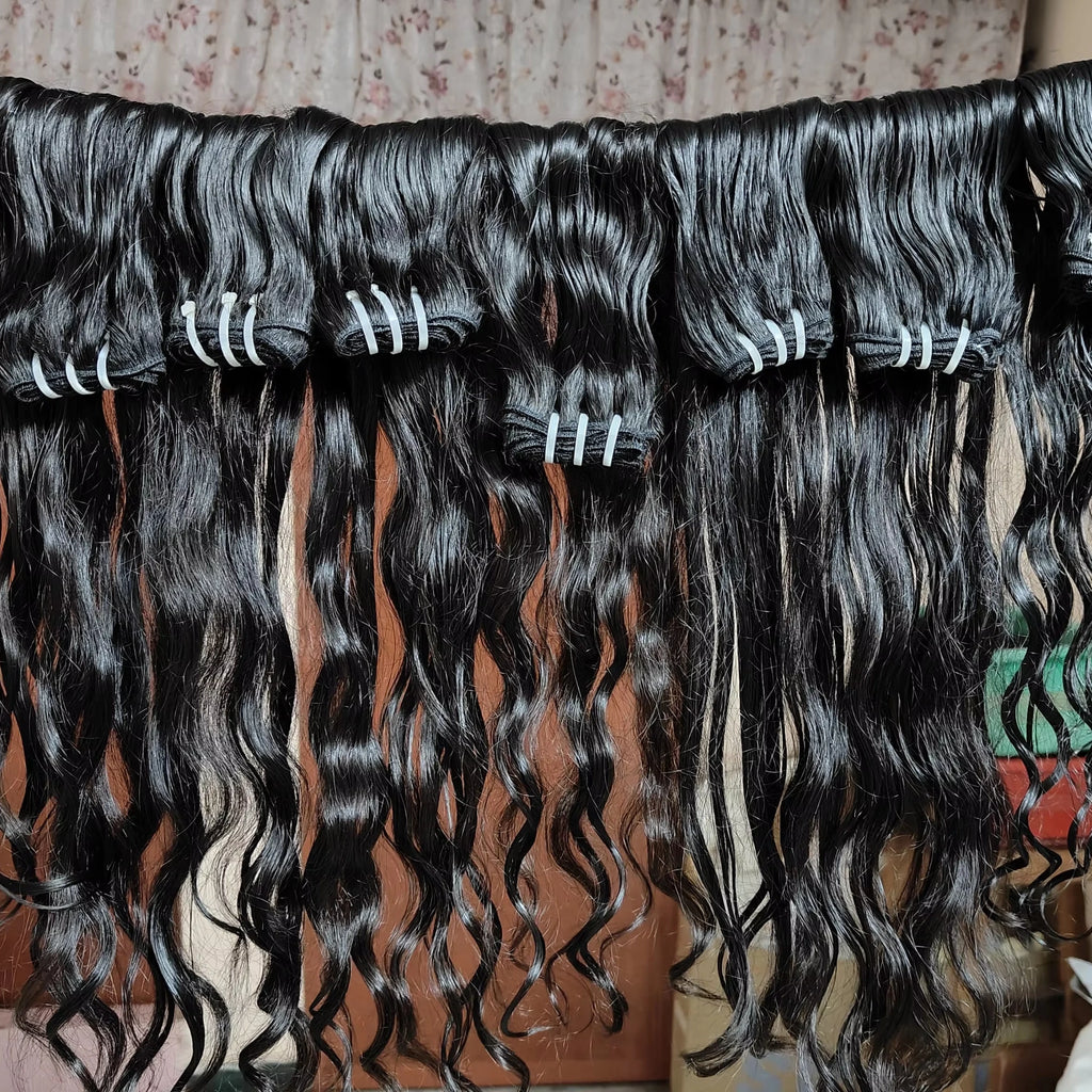 Unprocessed Natural Wave Curly Virgin Black Human Hair Extensions Cheap Vendor Machine Double Weft Indian Temple Raw Hair Color