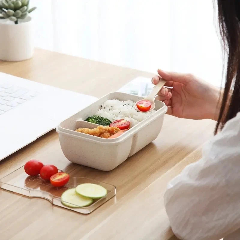 Microwave Lunch Box, Eco-Friendly BPA Free Wheat Straw Bento Box with Chopsticks , Kitchen Food Container ,Soup Can with Spoon