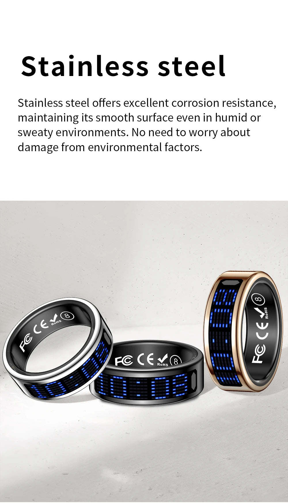 2026 New SR08 Smart Ring Men Women LED Display Screen Heart Rate Blood Oxygen Monitoring 5ATM Waterproof Multi Sports Modes Gift
