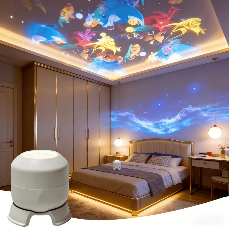 LED Starry Ocean Projector Light, 360° Rotating Dynamic Projection Night Light, USB Plug-in Ambient Lamp, Decorative Lighting