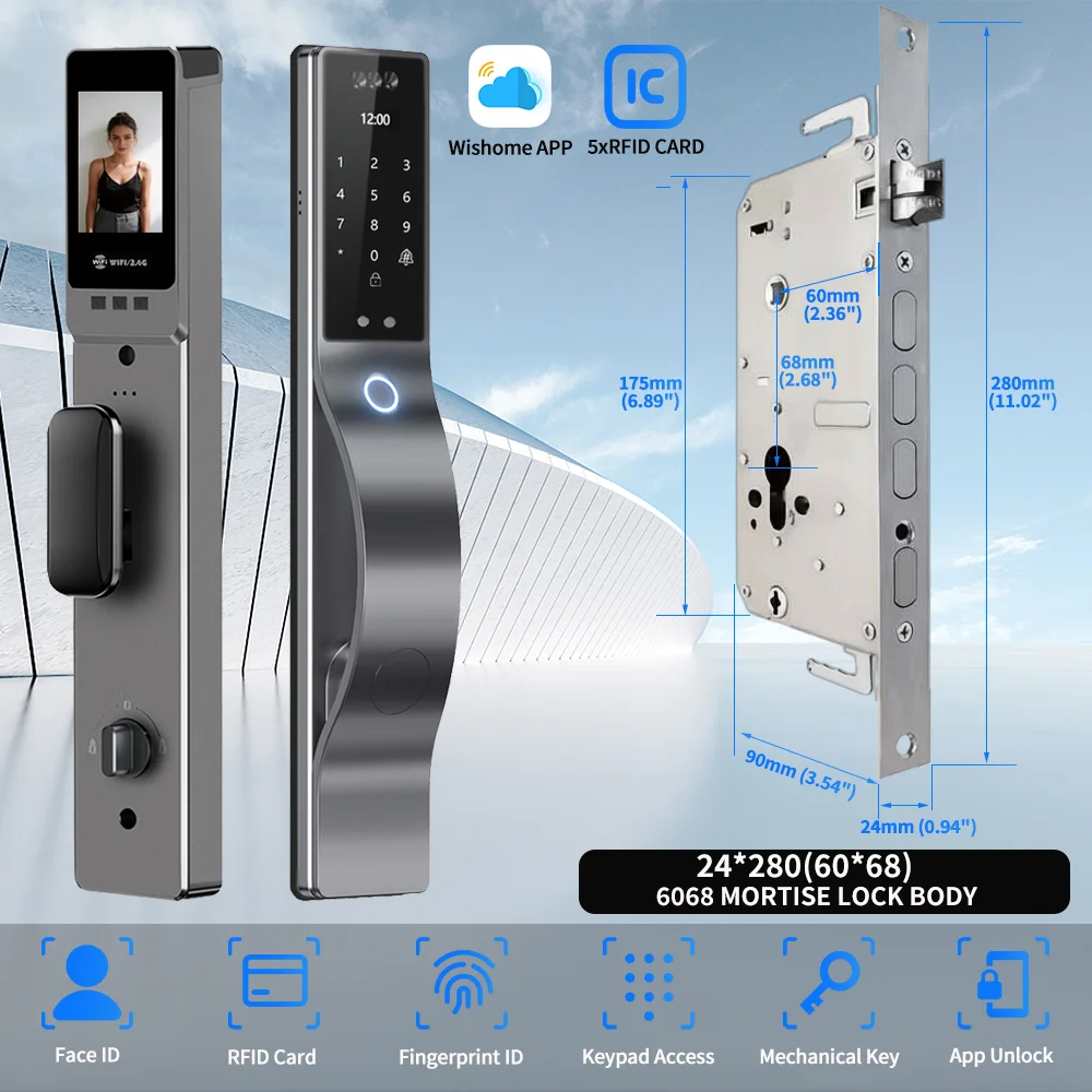 Wishome 3D Face Recognition Original Smart Door Lock with Keyless Fingerprint Password