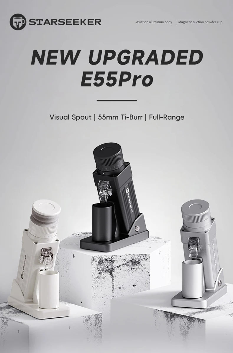 STARSEEKER E55Pro Electric Coffee Grinder 55MM Espresso Cone burr Stepless Fineness Adjustment Cold Brew Bean Grinder Black