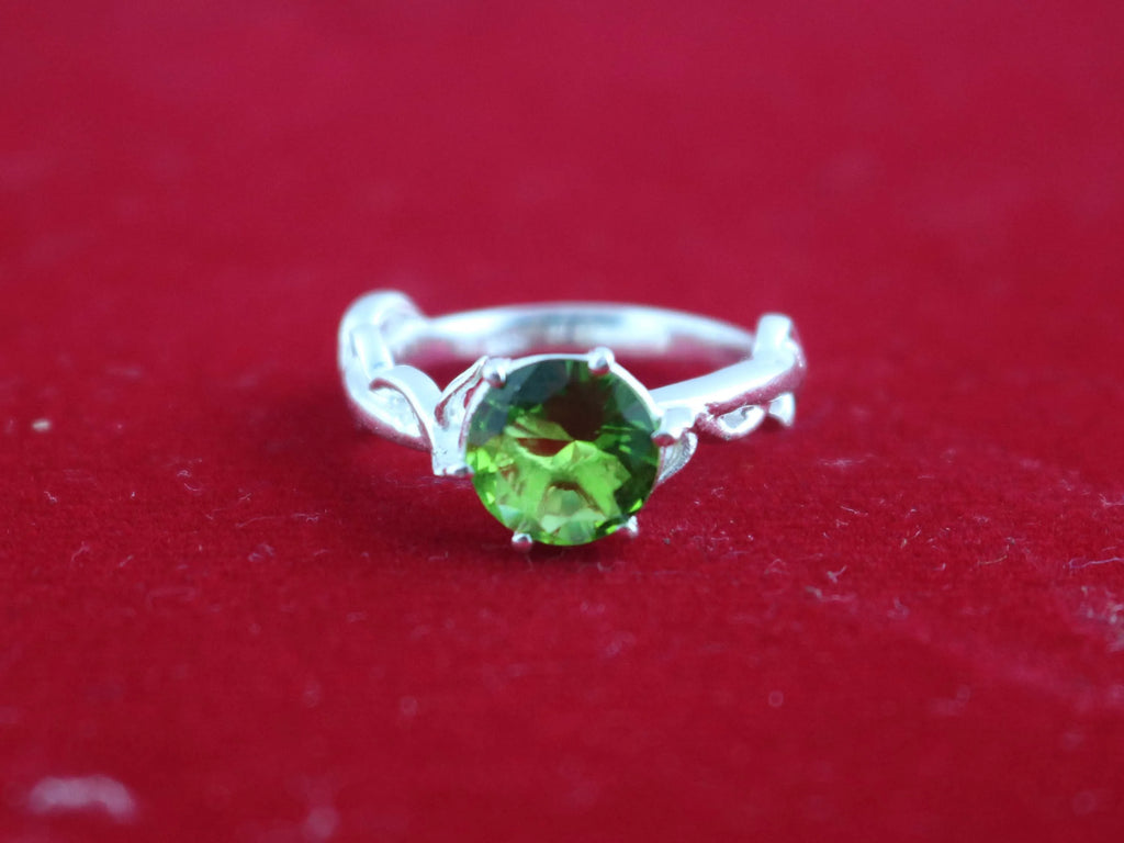 925 Sterling Silver Solitaire Peridot Quartz Prong Set Ring For Women