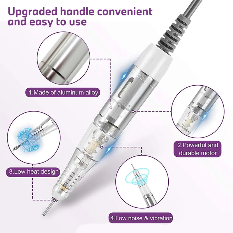 20W 35000RPM Electric Nail Drill Machine Electric Manicure Machine Drills Accessory Pedicure Kit Ceramic Nail Drill Bit Tools