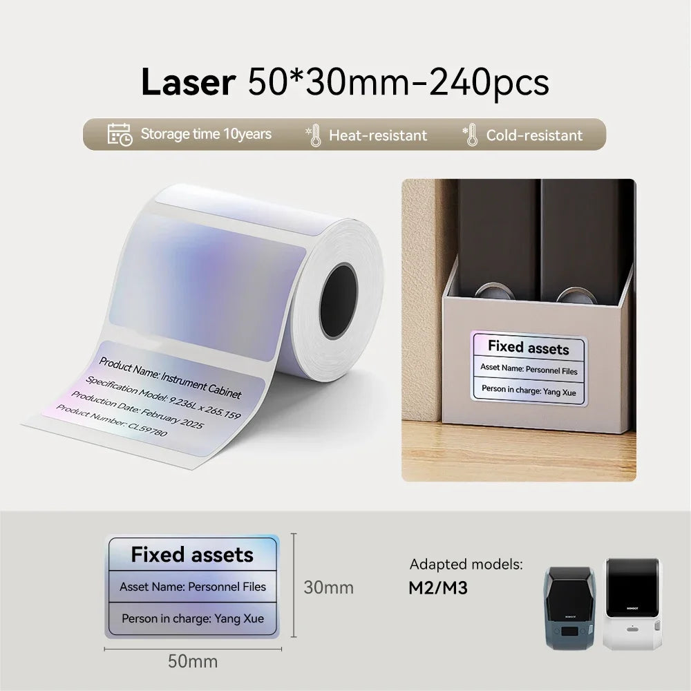 NIIMBOT M2 M3 Laser Silver Heat Thermal Transfer Label DIY Silver Label Sticker for Office/Home/Outdoor Nameplate Sticker
