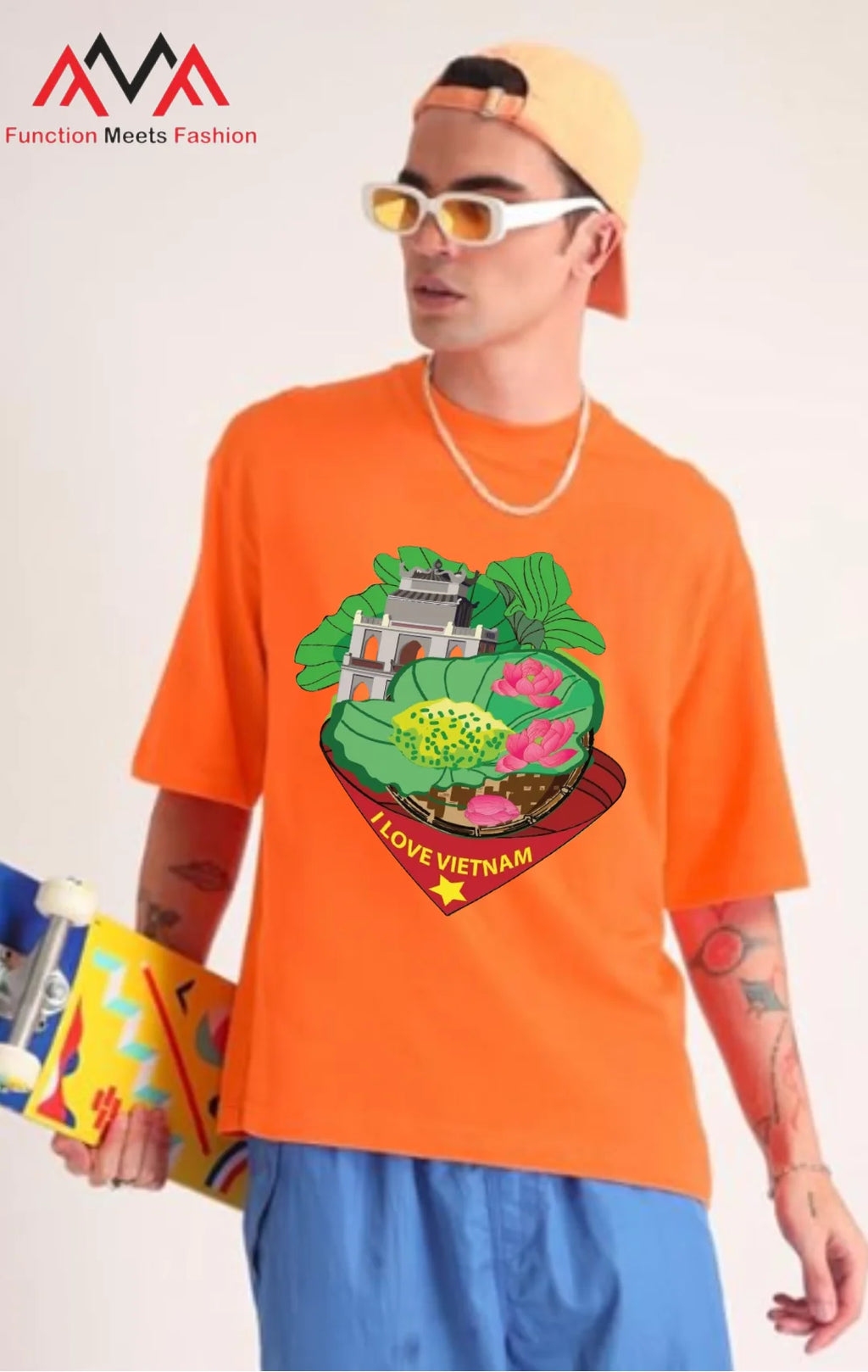 Printed (Graphic Print) Short Printed TC (Terylene-Cotton blend) Short sleeve Front Vietnamese Orange T-Shirt