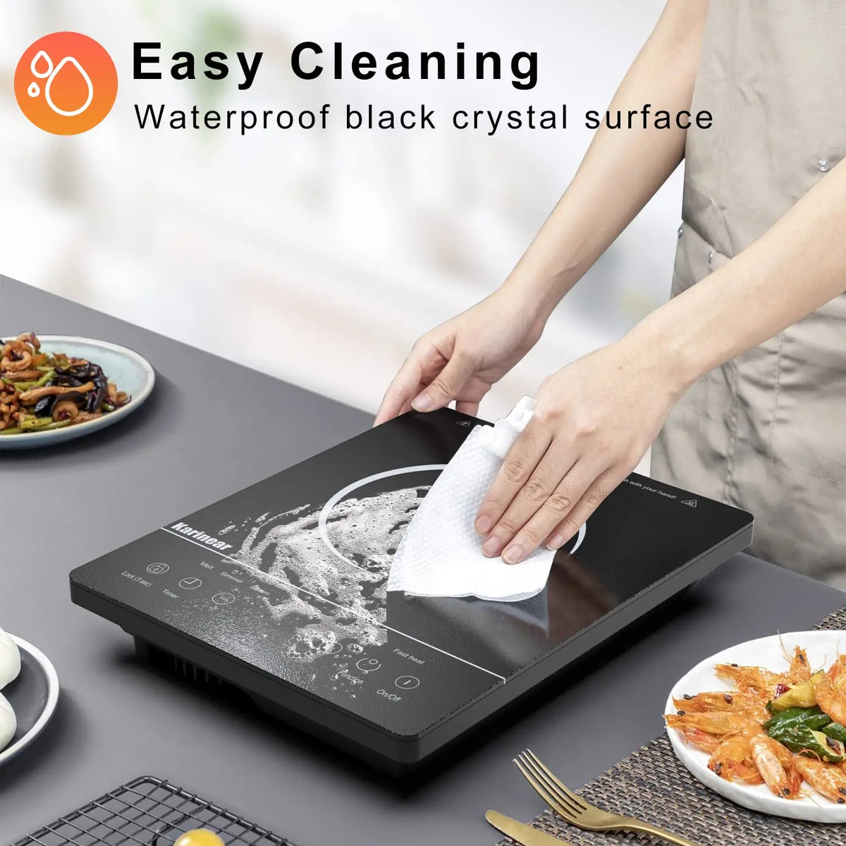 Karinear Portable Electric Cooktop, Electric Stove Single Burner Ceramic Cooktop with Touch Control, Child Safety Lock, Timer, Residual Heat Indicator, Overheat Protection, 1800W 110V Infrared Burner | Ceramic Cooktop, Sensor