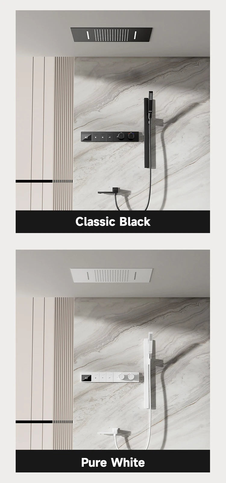 630×330mm Ceiling Thermostatic Shower System Concealed Brass Rainfall Waterfall 4 Function Digital Display Anti-Scald Bathroom S
