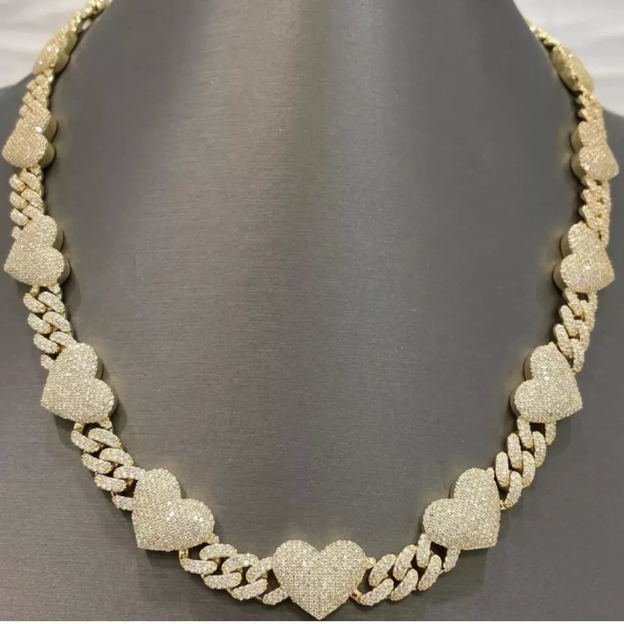 Customized 18mm Cuban Link Heart Moissanite Chain 925 Sterling Silver Yellow Gold Iced Jewelz Hip Hop Necklace High Quality