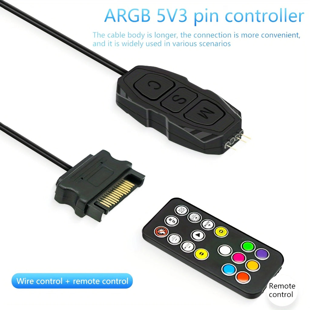 ARGB Controller 5V 3Pin SATA Powered RGB Control for PC Fan LED Strip Water Cooler - Standard Version / Remote Control Version
