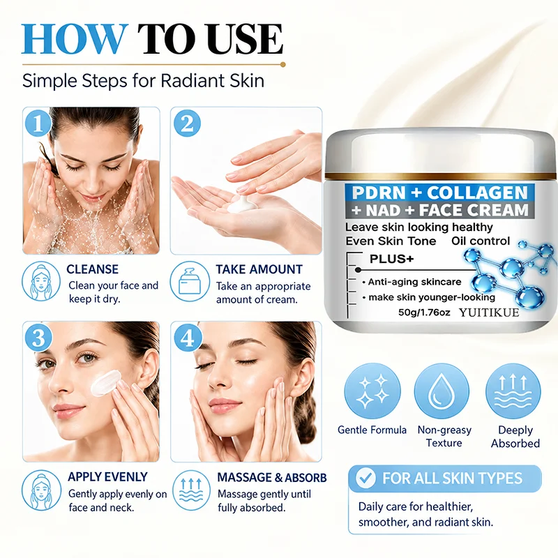 YUITIKUE 50g PDRN Collagen NAD Cream - Even Skin Tone Oil Care Moisturizing Face Skin Care