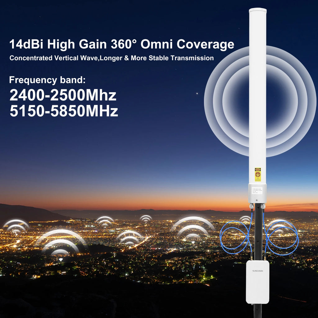 SUNCOMM 1KM WiFi Coverage Extension Kit Dual Polarization Omni Antenna Suitable for WiFi Coverage, Hotels, and Public Utilities