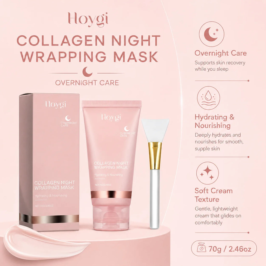 Collagen Night Wrapping Mask Overnight Sleeping Facial Mask Deep Moisturizing Firming Skin Repair Face Care Mask With Brush