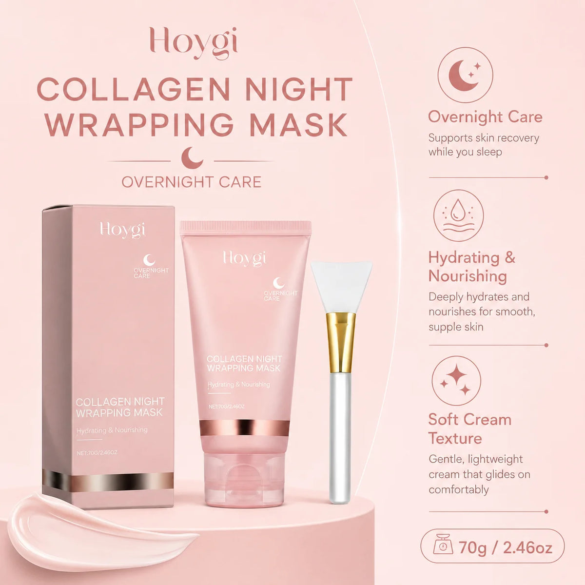 Collagen Night Wrapping Mask Overnight Sleeping Facial Mask Deep Moisturizing Firming Skin Repair Face Care Mask With Brush