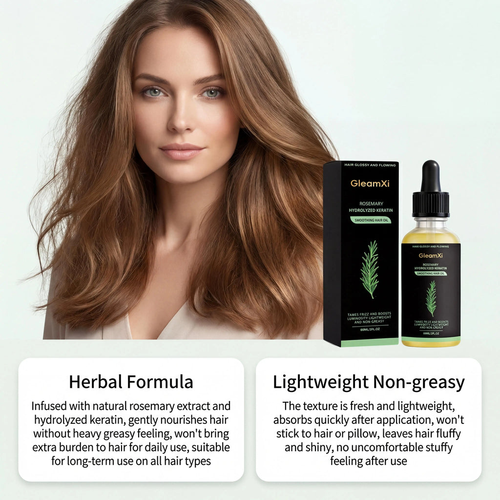Rosemary Smoothing Hair Oil Hydrolyzed Keratin Botanical Extract Lightweight Moisture Formula Softens Strands Improves Smoothness Nourishing Scalp Hair Care