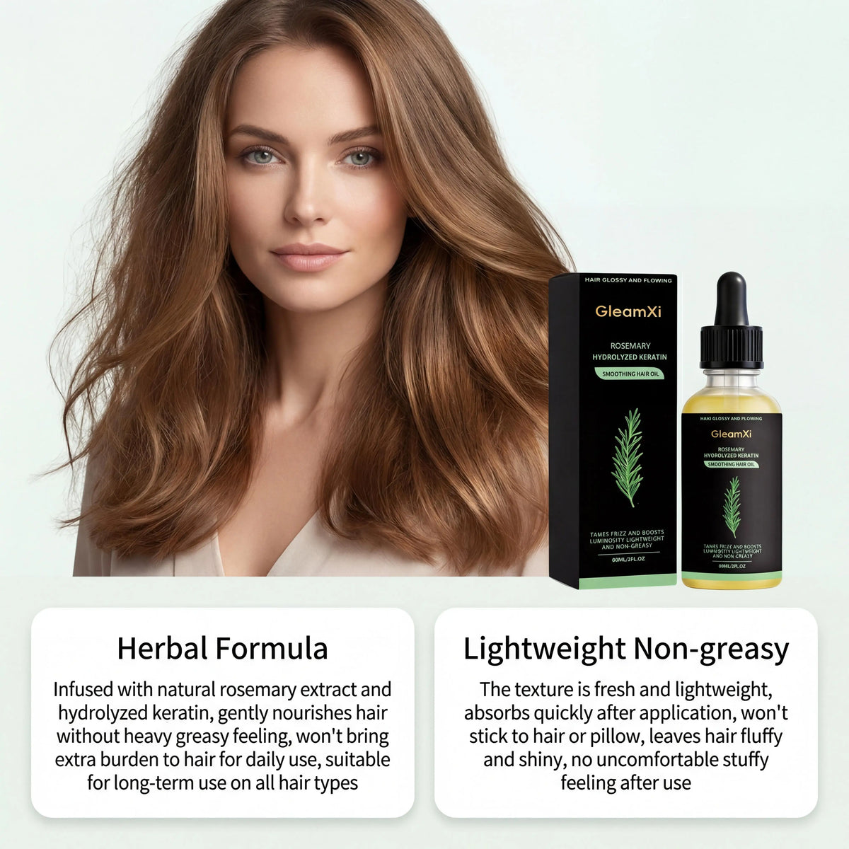 Rosemary Smoothing Hair Oil Hydrolyzed Keratin Botanical Extract Lightweight Moisture Formula Softens Strands Improves Smoothness Nourishing Scalp Hair Care