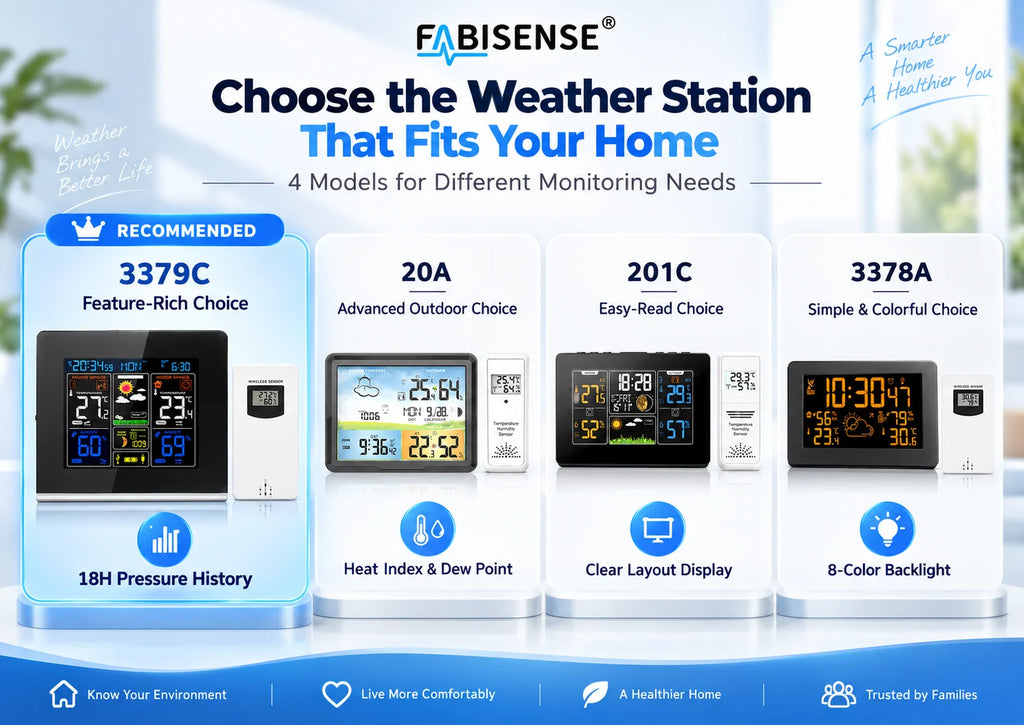 FABISENSE Wireless Weather Station with Indoor Outdoor Sensor Thermometer Hygrometer, Forecast Barometer Moon Phase, USB Powered