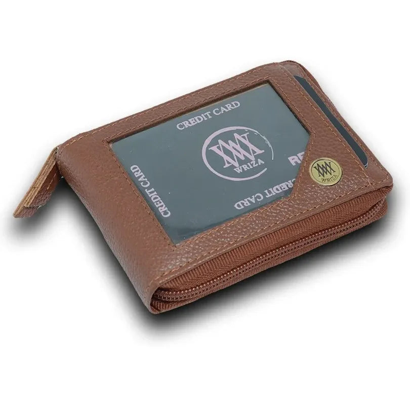 WRIZA Bi Fold Zipper Card Holder Genuine Leather with RFID Protection Slim Wallet with 10 Card Slots for Men and Women
