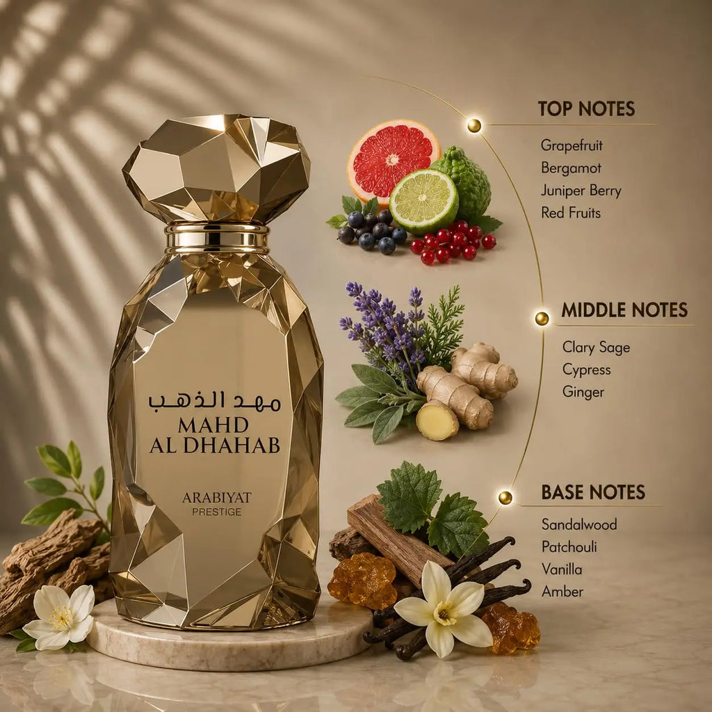 Arabiyat Prestige Mahd Al Dahab Eau de Parfum Spray for Unisex – Luxurious Woody, Fresh Spicy & Amber Scent, Long-Lasting Premium Arabian Fragrance, Perfect Gift, 100 ml / 3.4 fl oz
