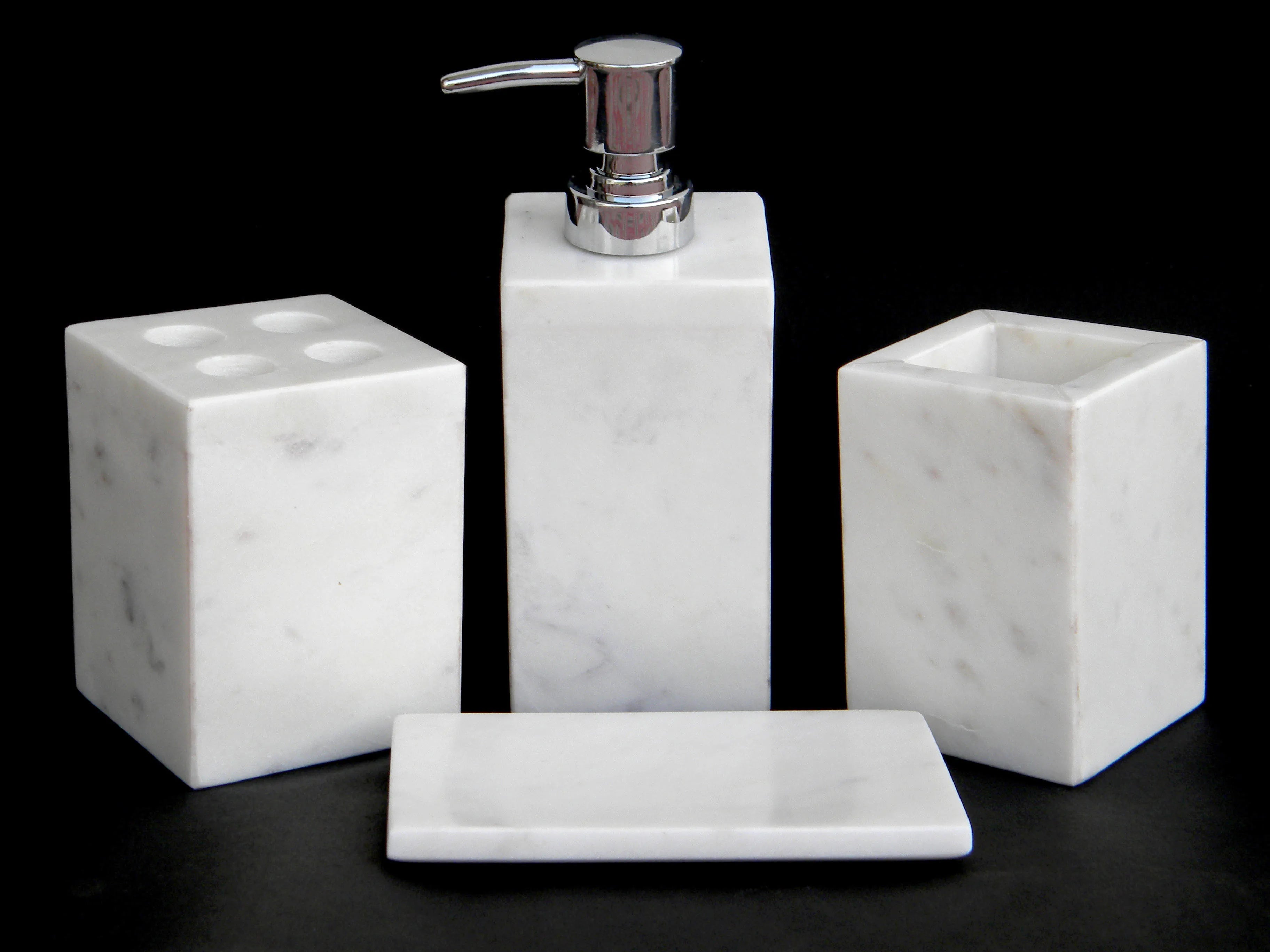 So Luxury Five-Piece Eco-Friendly Indian Handmade Natural Black Marble Bathroom Set Model BSBM-404 for Home & Hotel Use