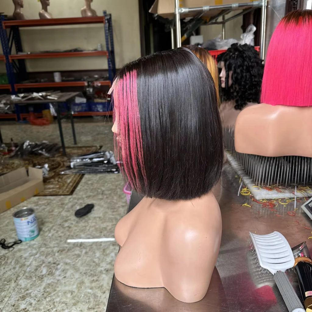 Hot Wholesale Vietnamese Non-Remy Human Hair Body Wave Mix Color Bob Wigs Full HD Transparent Front Training Heads Women Black