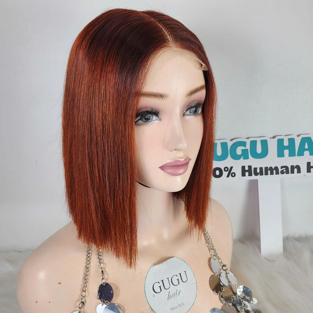 Wholesale 100% Virgin Vietnamese for Ginger Color Transparent Lace Bone Straight 8-10 Inches Bob Wig Human Hair Double Drawn