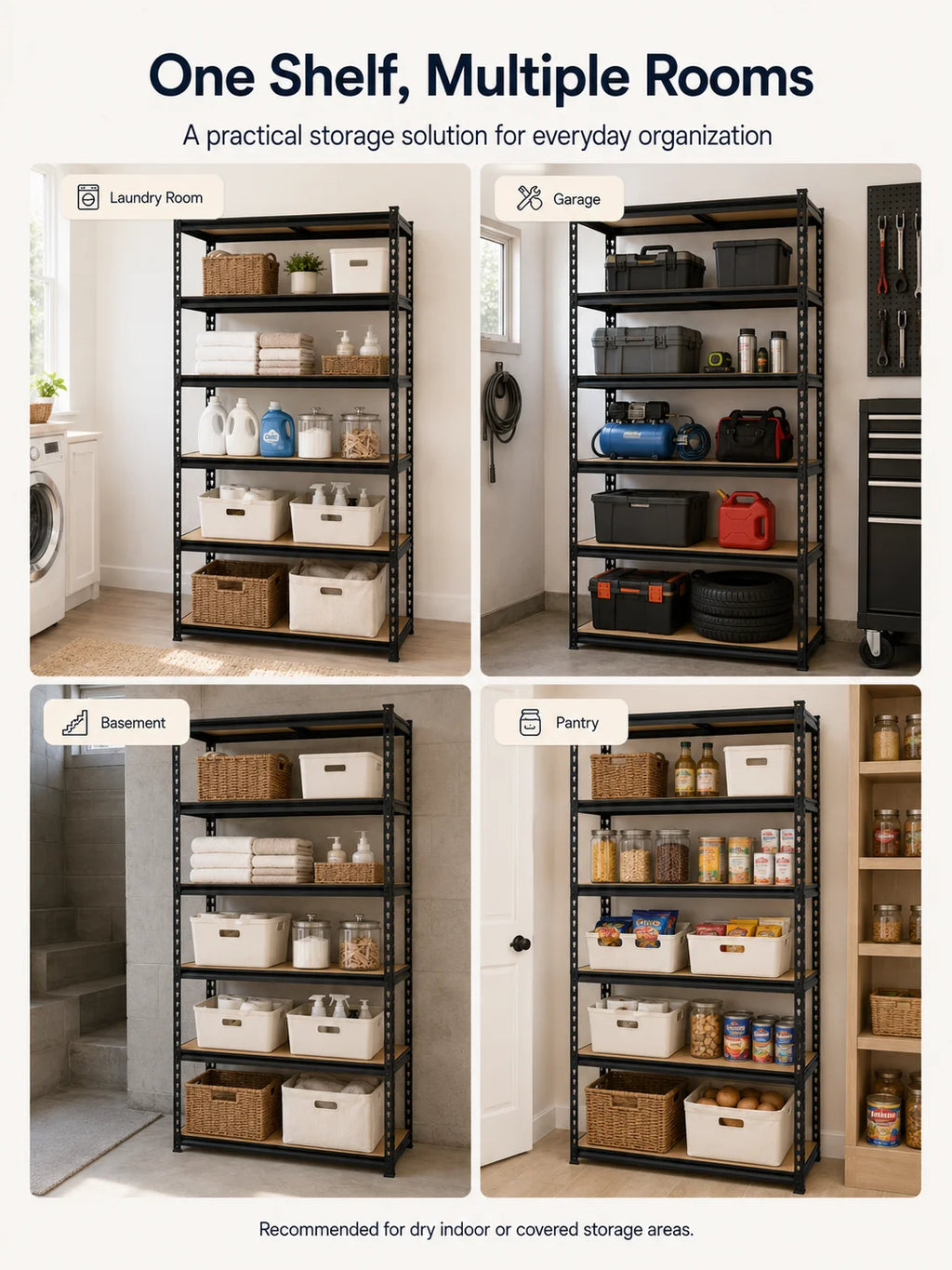 Heavy Duty 5-Tier Metal Shelving Unit with MDF Shelves, Adjustable Boltless Storage Rack Utility Organizer for Garage Basement Pantry