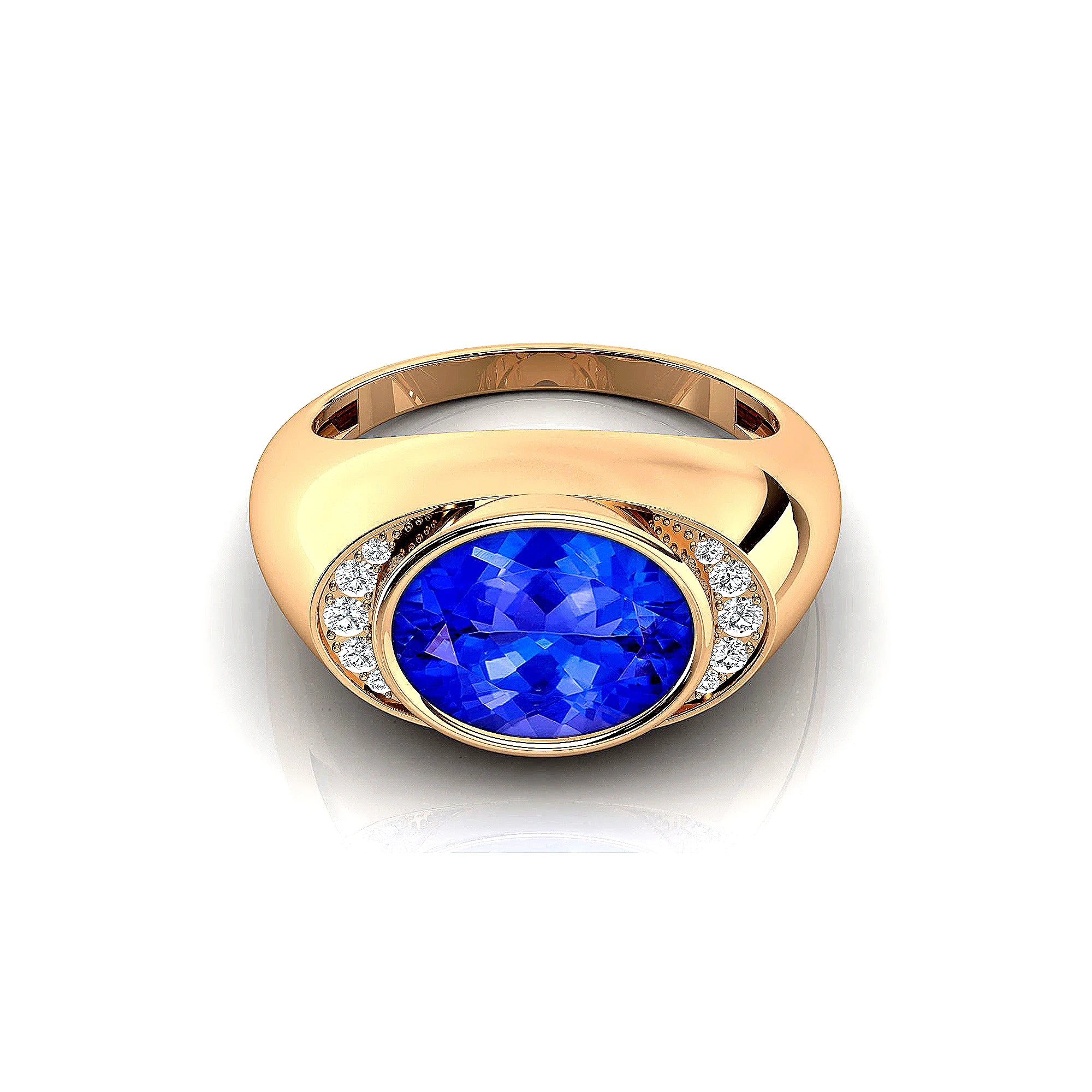 Stylish Rhodium 18K Solid Gold Signet Rings Fine Birthstone Jewelry Natural Tanzanite Stone With Real Certified Diamonds Ring