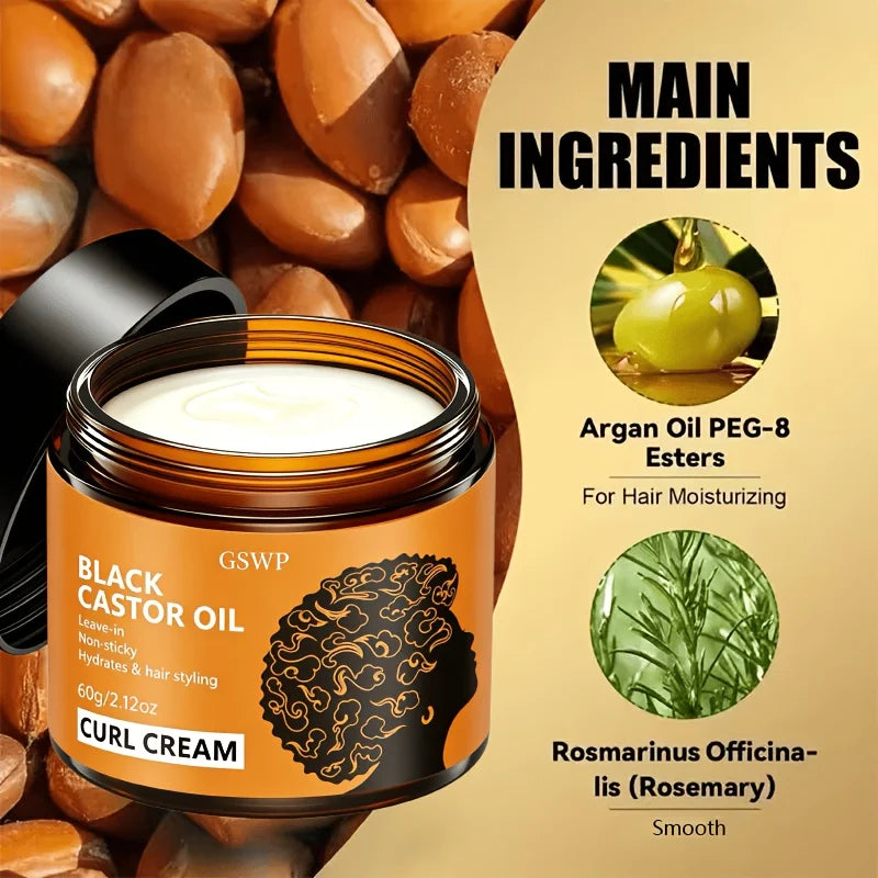 GSWP Black Castor Oil Curl Cream. Moisturizing, Creating Smooth, Bouncy Curls. Long-Lasting Hold Without Stiffness. 60/120g