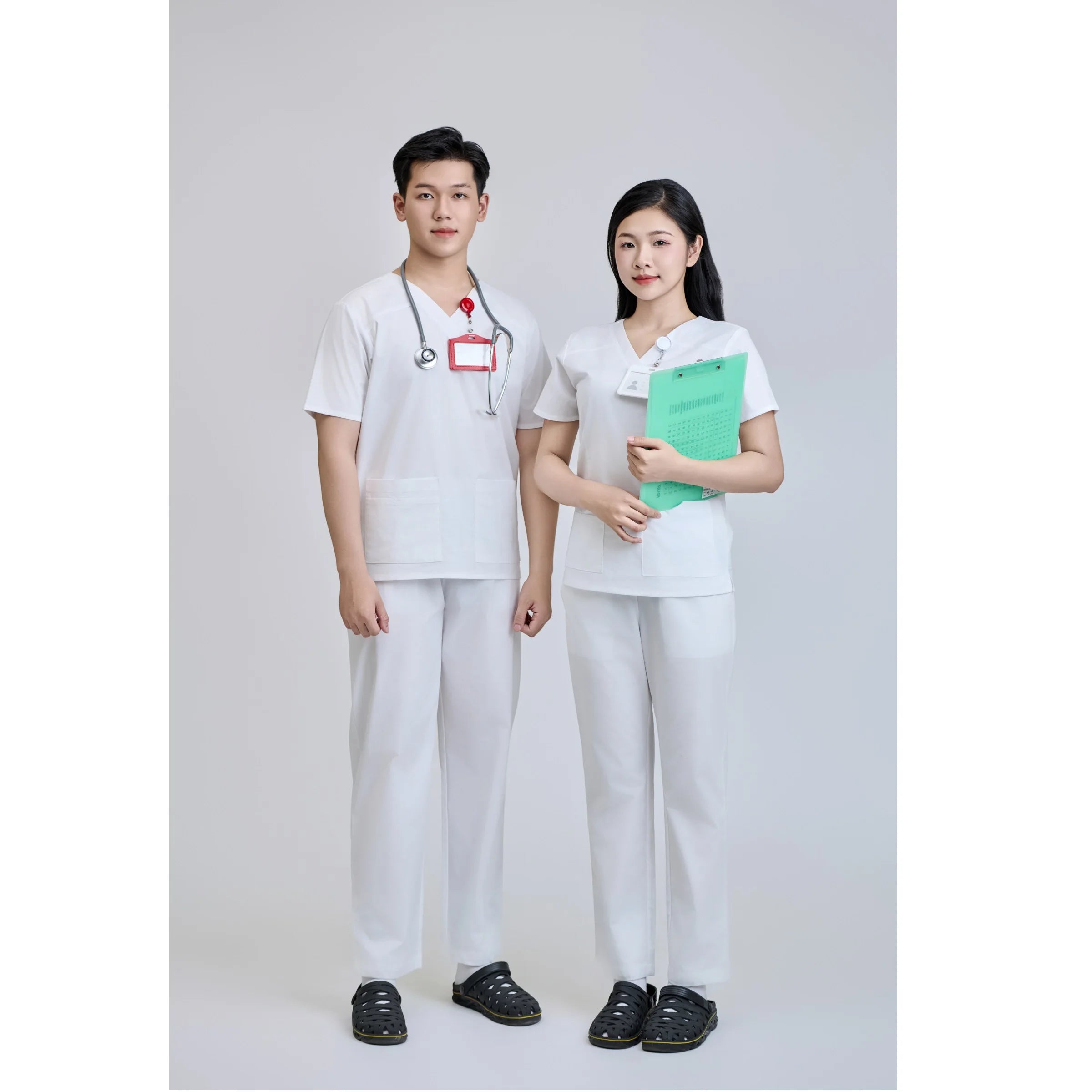 WFX-CVC Fabric FMF Needle Unisex 52% Cotton Doctors 45% Polyester Detection In-Stock Medical Scrub Set 3% Spandex