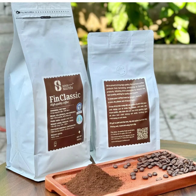 Sinh Nguyen Coffee Vietnam Robusta Arabica Blend Coffee Beans-Premium Wholesome Sweet Taste 2-Layer Valve Bag Packaging Roasted
