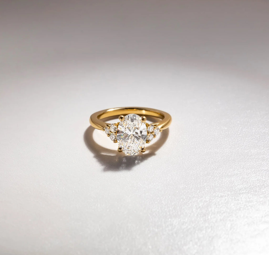 12X8mm Oval Cut Moissanite Engagement Ring Cluster 925 Sterling Silver