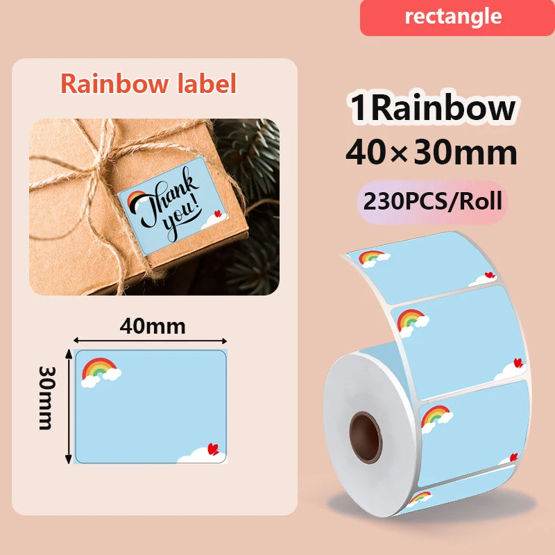 1Rolls 40x30mm White Multicolor Thermal Labels, Compatible With Phomemo M200/M210/M110/M120/M108/P50/P80 Label Printer