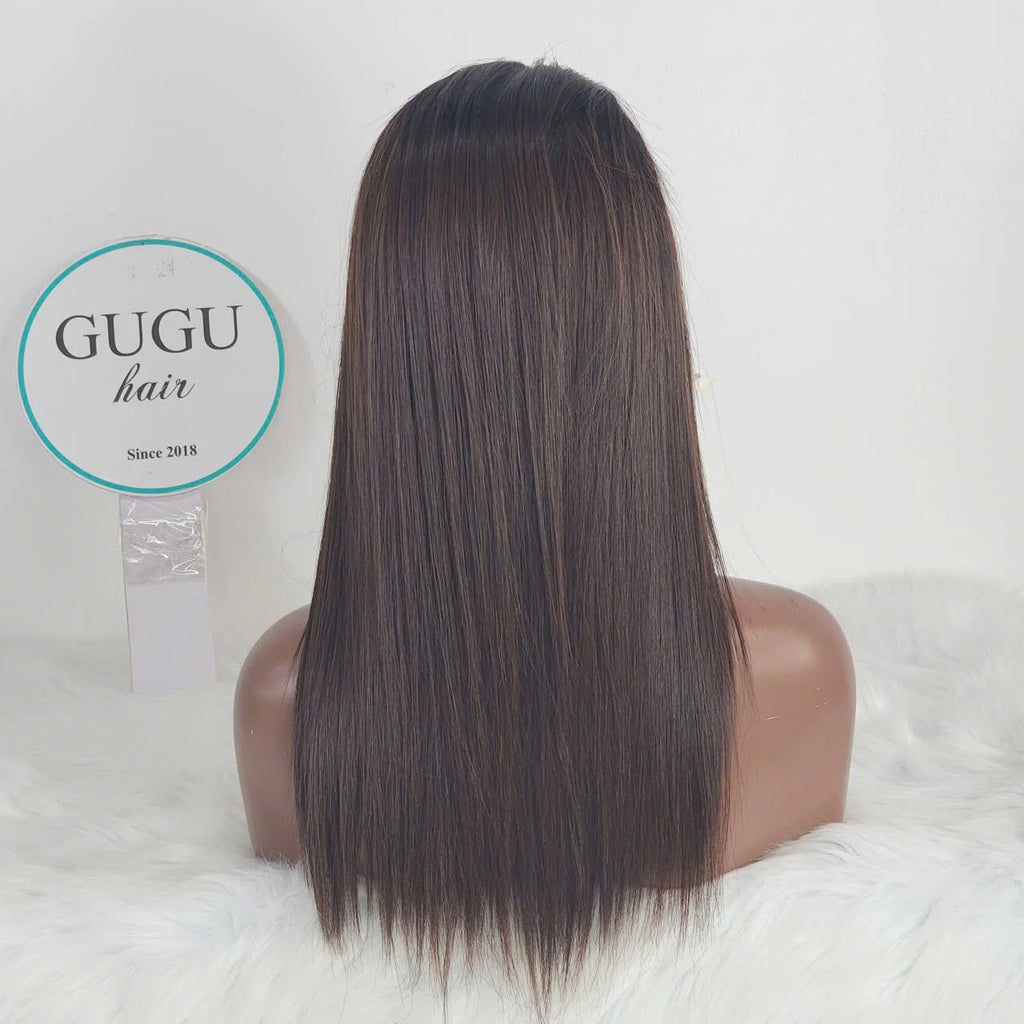 16 inch 100% Raw Vietnamese Ombre Brown Color Bone Straight Human Hair Wigs Double Drawn  Long Length Vietnam Vendor