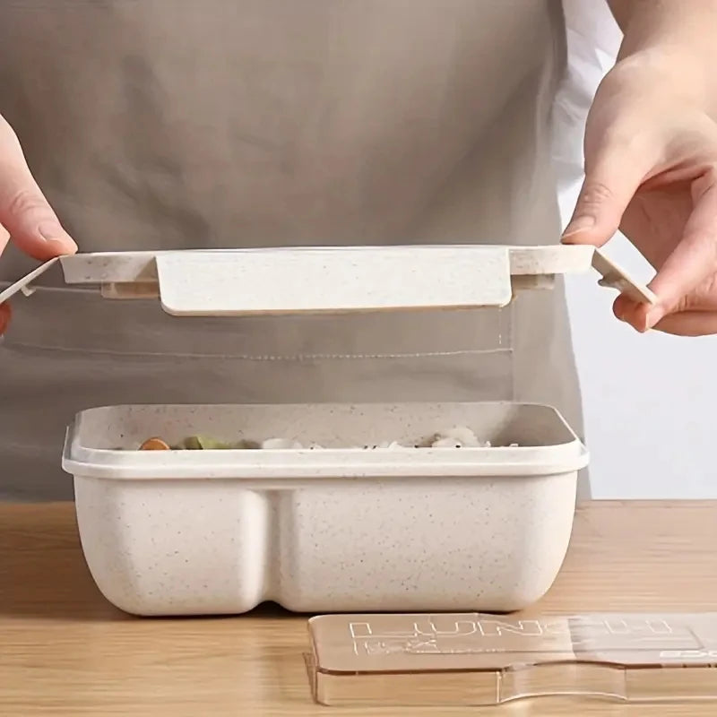 Microwave Lunch Box, Eco-Friendly BPA Free Wheat Straw Bento Box with Chopsticks , Kitchen Food Container ,Soup Can with Spoon