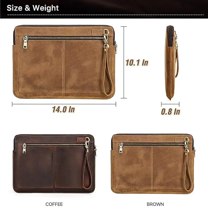 Elegant Handmade Genuine Leather Laptop Sleeve Office Work Business Travel Messenger Pouch Covers Protective Case Bag