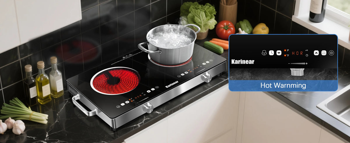 Karinear Portable Electric Cooktop, Electric Stove Single Burner Ceramic Cooktop with Touch Control, Child Safety Lock, Timer, Residual Heat Indicator, Overheat Protection, 1800W 110V Infrared Burner | Ceramic Cooktop, Sensor