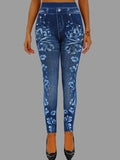 Women's Elegant Printed Faux Denim Leggings