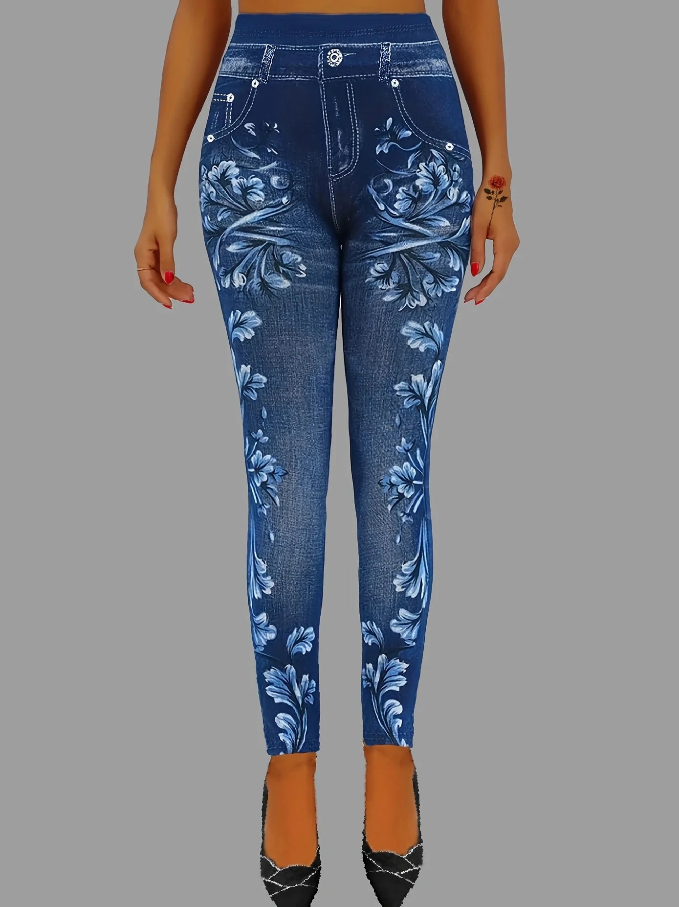 Women's Elegant Printed Faux Denim Leggings